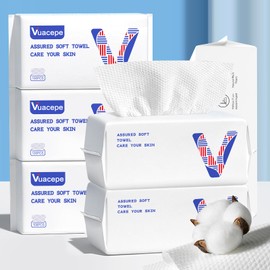 vuacepe Disposable Cotton Facial Towels, 600 Count Biodegradable Soft Dry Facial Tissue, Face Drying Towels for Skin Care, Makeup Remover, Disposable Face Cloths