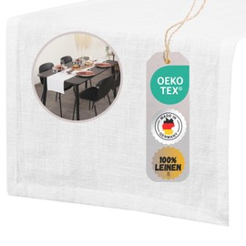 Chambry Table Runner 100% Linen White 30 cm x 135 cm Choice of Size and Colour Made in Germany Elegant High-Quality Table Linen ÖkoTex Certified