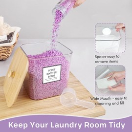 4+1 Pack Laundry Room Organization Containers,Clear Laundry Pods Container,Large Laundry Detergent Powder Storage Containers with Wooden Lids & Labels,Laundry Pods Holder for Scent Booster,Powder,Pods