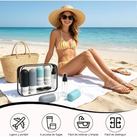Kit de Botellas de Viaje, 16 Piezas, a Prueba de Fugas, Comprimible, con Bolsa de Almacenamiento Transparente, para Gel de Ducha, Acondicionador, Productos para el Cuidado de la Piel (Color B)