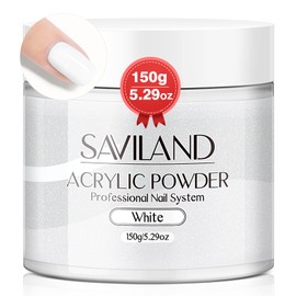 Saviland White Acrylic Nail Powder 5.29OZ/150g Acrylic Powder Large Capacity Professional Nail Art 3D Flowers Carving Nail Extension French Manicure DIY at Home No Nail Lamp Needed