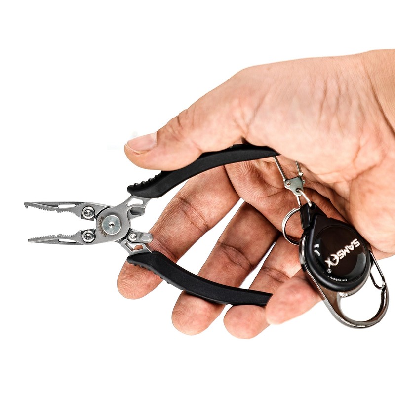 SAMSFX Mini Fishing Pliers with Retractors, Snap Split Ring Pliers,