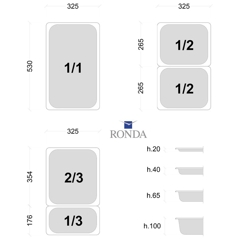 Ronda GN 1210S AISI304 Gastronorm Container 1/2 h 100 mm