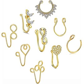 VitaCool Fake Nose Ring Hoop Magnetic Fake Septum Fake Nose Stud Faux Nose Ring Piercing Nose Cuffs for Non Pierced Jewelry for Women Men, Metal Stainless Steel, cubic zirconia
