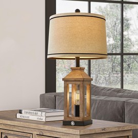 G-SAFAVA 23.75" Farmhouse Table Lamps USB A+C Charging Ports 3-Way Dimmable Touch Control Lamp Nightlight Vintage Modern Lamp for Living Room Bedroom with 2 Light Sources