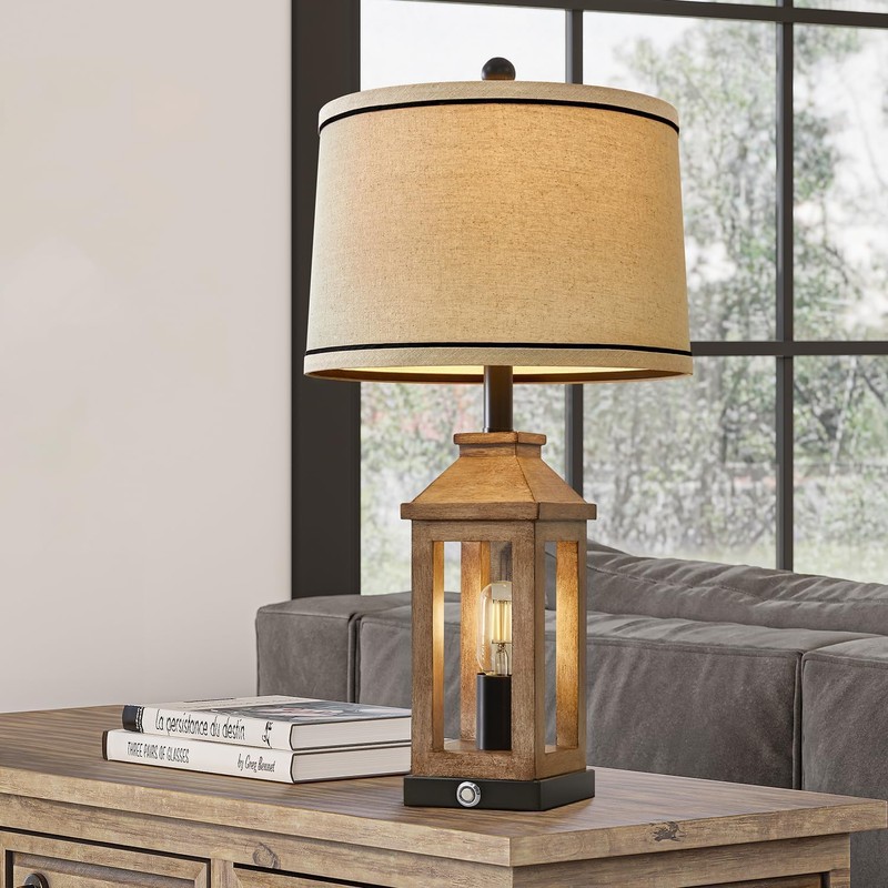 G-SAFAVA 23.75" Farmhouse Table Lamps USB A+C Charging Ports 3-Way