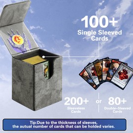 PROMAXIBINDER MTG Card Deck Box, Commander Deck Box Fits 100+ Single Sleeved Cards, Storage for TCG/MTG Crads, PU Leather Strong Magenet (Darkgrey, Tree)
