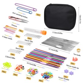 IMZAY 110 Pcs Crochet Hooks Set,Crochet Needles Set with Storage Case, Ergonomic Knitting Needles Blunt Needles Stitch Marker DIY Hand Knitting Craft Art Tools for Beginners-Black