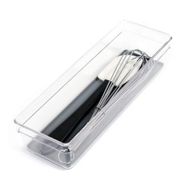 Smart Design Plastic Drawer Organizer - (9 x 3 Inch) - Silicone Bottoms - BPA Free - Utensils, Silverware, Organization - Kitchen [Gray]