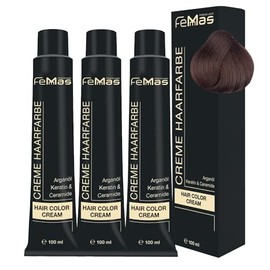 FemMas Haarfarbe 3x Mittelblond Schokolade Intensiv 7.99 I Professionelle Creme Haarfarbe mit Argan√∂l, Keratin & Ceramiden I dauerthafte Haarf√§rbung oder T√∂nung f√ºr strahlende Farbergebnisse I 100 ml