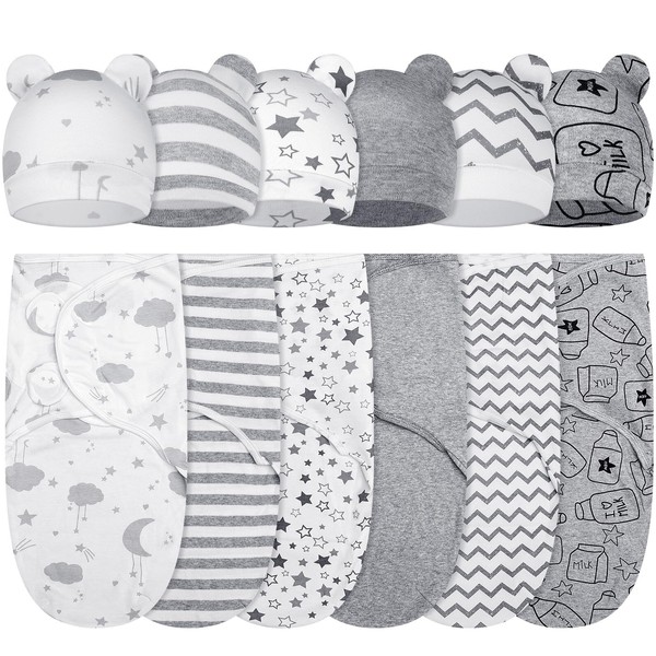 ramede 6 Pack Baby Swaddle Blanket with Hats Set for
