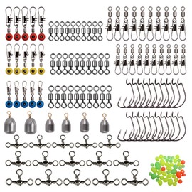 JSHANMEI 160pcs/box Fishing Accessories Kit, Including Jig Worm Hooks, Iron-Weights, Rolling Barrel Fishing Swivels Snaps, Sinker Slides, Fishing Line Beads, Fishing Gear Set with Tackle Box