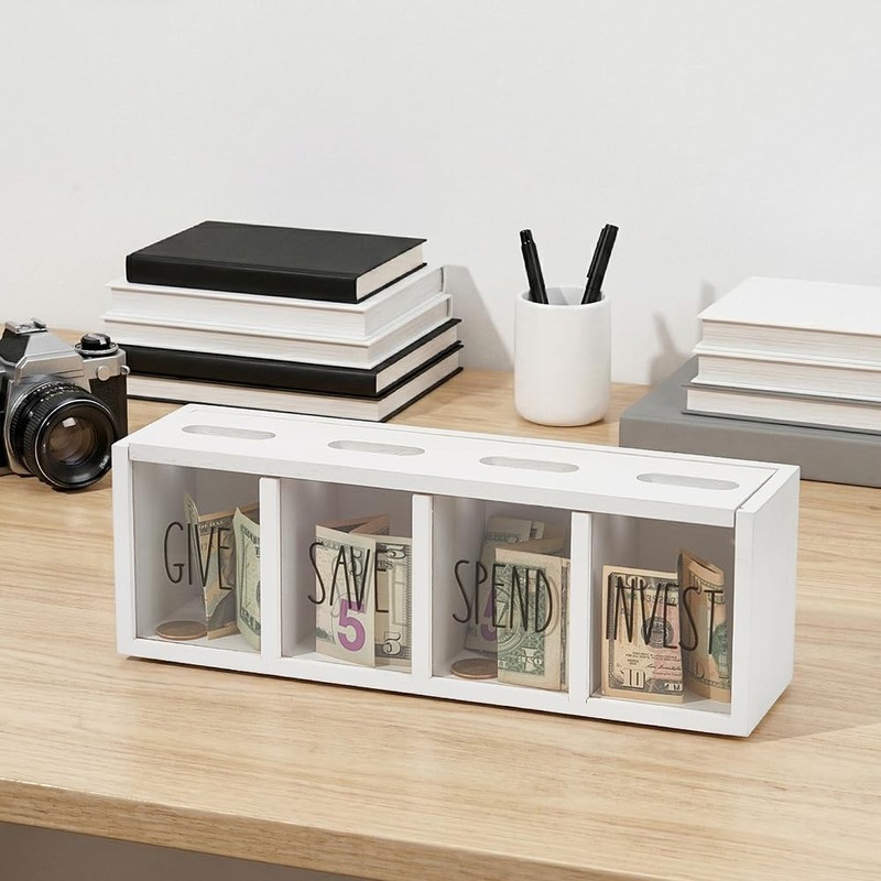 UNICRAFTALE 4-Slot Wooden Money Saving Box Wall Mounted Savings Bank