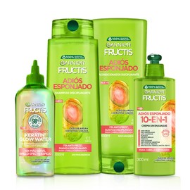 Garnier, Kit Fructis Rutina Completa Adios Esponjado Antifrizz, Shampoo 650Ml, Acondicionador 650Ml, Crema Para Peinar 300Ml, Tratamiento 180Ml Keratina Oleo De Argan