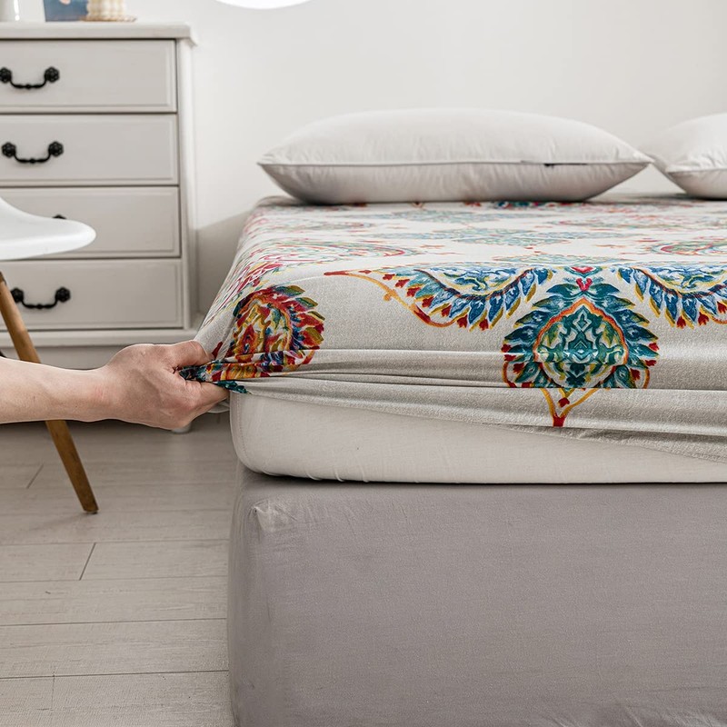 Damier Boho Fitted Sheet, 200 x 200 cm, Bohemian Indian