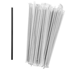 CIAO! 7.75" Jumbo Black PP Straws (5.9mm Outside Diameter), Paper-Wrapped, 6,000/case