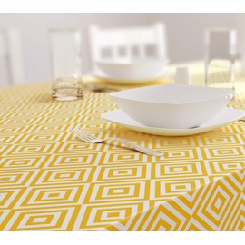 Dehaus® Wipe Clean Table Cloth - Small Ochre Geo Diamond - Yellow PVC Oilcloth Table Cover - Plastic Vinyl Tablecloth - Water Resistant Easy Clean - Kitchen Dining Protector (Square 140 x 140cm)