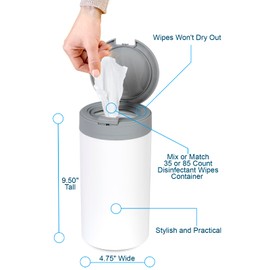 INEVIBE Disinfecting Wipes Dispenser - Push Button Decorative Holder for Standard Cleaning Wipes Container, Use in Kitchen Countertop, Bathroom, Classroom (White)