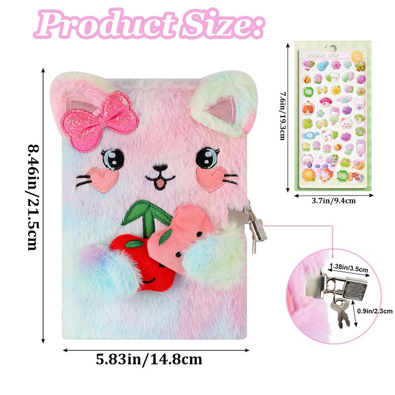 YankMooM Cat Secret Diary with Lock for Girls, Tie-Dye Kids