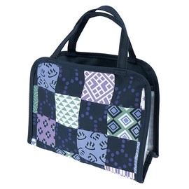 Styleneo Spa Bag, Kyoto Design, Zipper, Pockets, Mesh Fabric, Bottom Design, Japanese Pattern, Hot Spring Pouch (Checkered Komon)
