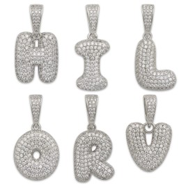 Small CZ .925 Sterling Silver Bubble Letter (S)