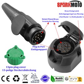 SPARKMOTO 13 Pin Trailer Plug and 13 Pin Trailer Socket,12V 13 Pin Trailer Plug Socket Trailer Light Connector,Tow bar Trailer Male plug Female socket 13pin Electrics Towing Caravan Plug socket (New)