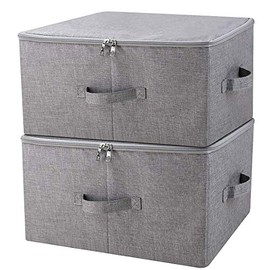 Folding Storage Box with Zip Lid and Handles, Storage Basket With Linen Fabric, Closet Shelf Drawers ,Dark Gray, 2 pcs