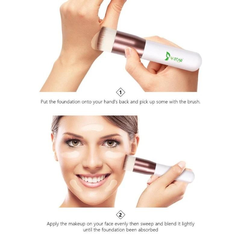 Ustar Flat Top Kabuki Foundation Brush Makeup Tools, Rose Golden/White