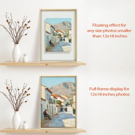 Golden State Art, 12x18 Floating Frame, Gold Aluminum Picture Frame, Clear Glass Displays Any Size Photo Up to 12x18, Home Gallery Wall Decoration, Display Horizontal and Vertical