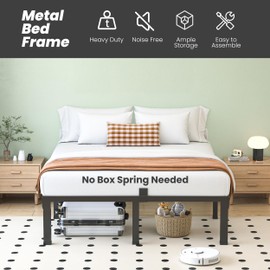 NKZ Queen Bed Frame, 14 Inch Heavy Duty Metal Platform with Mattress Slide Stopper, Steel Slat Support Noise Free, Non-Slip, No Box Spring Needed, Easy Assembly
