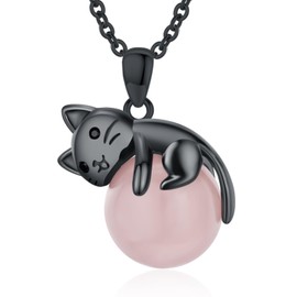 Black Cat Necklace for Women 925 Sterling Silver Fashion Pink Agate Pendnat Cute Animal Jewelry Gifts for Daughter Wife Mom Birthday Valentines Mothers Day