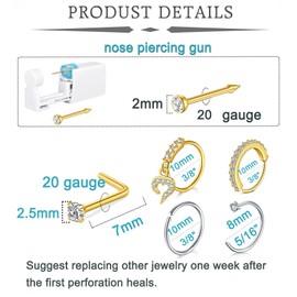 QWALIT Nose Piercing Kit - Self Piercing Gun Kit with Disposable Nose Rings in D Silver