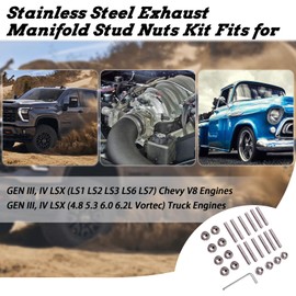 LS Header Stud Kit Bolts Stainless Steel fits for GEN III, IV LSX (LS1 LS2 LS3 LS6 LS7) Chevy V8 Engines and fits for GEN III, IV LSX (4.8 5.3 6.0 6.2L Vortec) Truck Engines-Part Number 100052