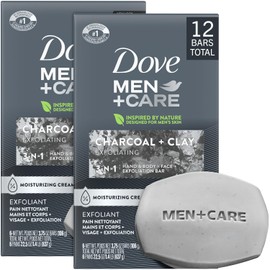 Dove Men+Care Body + Face Bar 2-Pack (12 Bars) – Exfoliating 3-in-1 Charcoal Soap with Clay for Skin Care, Hands & Shaving, 3.75 Oz Ea