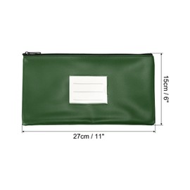PATIKIL 11x6" Money Bank Deposit Bag with Zipper, 3 Pack Leatherette Cash Coin Check Wallet Pen Pouch Bag with Clear Window for Office Travel, Green