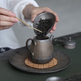 Housoutil Ceramic Cha He Tea Container Vintage Chinese Tea Scoop Loose Leaf Tea Presentation Kungfu Tea Accessory for Home Tea Room Office