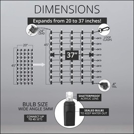 50 Warm White LED StretchNet Pro Expandable Christmas Net Lights for Medium Trees, LED Tree Wrap Lights, 20" x 45" Stretchable Net - Brown Wire Trunk Wrap Lights