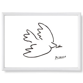 Picasso Poster Art Poster Lithograph Drawing Peace Dove SQIP (Skip) Line Art Line Drawing Black and White Painting Picture A4 Frame Included Scandinavian Stylish Interior 012 (A4+ Frame)