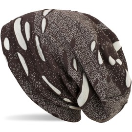 styleBreaker 04024036 Unisex Patterned Beanie Hat in Destroyed Vintage Used Look, Slouch Long Beanie -