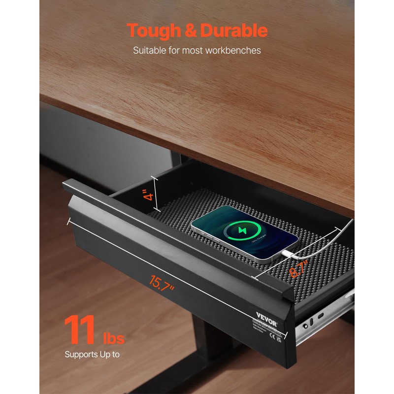 VEVOR 16" Wide Under Desk Drawer Slide Out, Under Desk