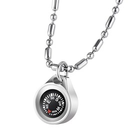 Jemant Compass Necklace For Men Women Working Functional Rotatable Silver Stainless Steel Bead Chain Vintage Round Compass Pendant Necklace Non Tarnish Waterproof Jewelry For Navy Sailors (Silver 3)