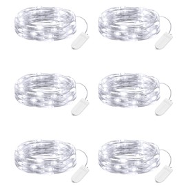 Minetom 6 Pack Fairy Lights Battery Operated String Lights - 7ft 20 LED Waterproof Silver Wire Firefly Lights Waterproof for DIY Crafts Wedding Décor Table Mason Jars Party, White