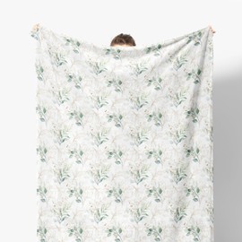 Kemingni Sage Green Eucalyptus Leaf Throw Blanket, Watercolor Boho Green Leaves Botanical Floral Blankets for Sofa Couch Bed Living Room Bedroom, 50x60 Inches