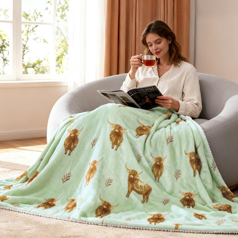 VigorSpring Reversible Highland Cow Blanket - 50x70 Inch