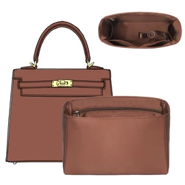 Doxo Ultra-Soft Satin Purse Organizer Insert for Hermes Kelly 25, Waterproof Lightweight Kelly 25 Bag Insert with 6 Compartments & YKK Zipper & Keychain, Luxury Handbag Liner Shape (Gold)