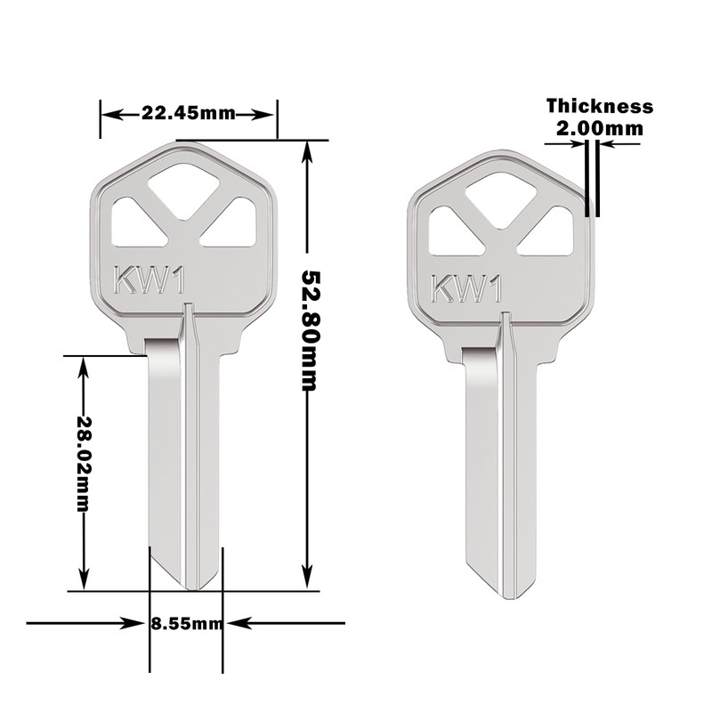 KW1 Blank Key Blanks, Pack of 100 Uncut Blank Keys