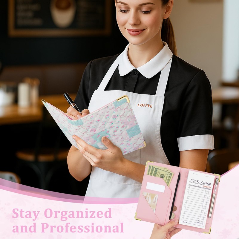 Server Books for Waitress, Leather Server Book with Zipper Pocket,