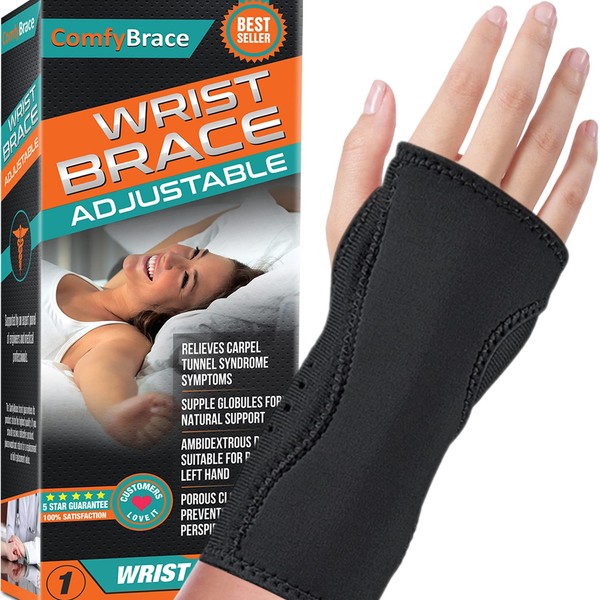 ComfyBrace Night Wrist Sleep Support Brace- Fits Both Hands - Cushioned to Help With Carpal Tunnel and Relieve and Treat Wrist Pain, (Pack of 1)