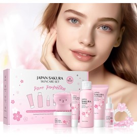 Set De 8 Piezas Sakuraskincare Para El Cuidado Facial Completo Con Vitamina C. Incluye Limpiador, Srum Tnico, Contorno De Ojos, Crema De Esencia, Horquilla Sakura, Cuerda Para El Pelo