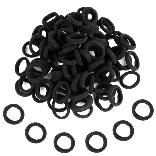 Baby Hair Bands Kids Toddler, 100 Pieces Black Soft Small Tiny Elastic Hair Ties Rubber Bands Hair Bands Ponytail Holders for Baby Girls